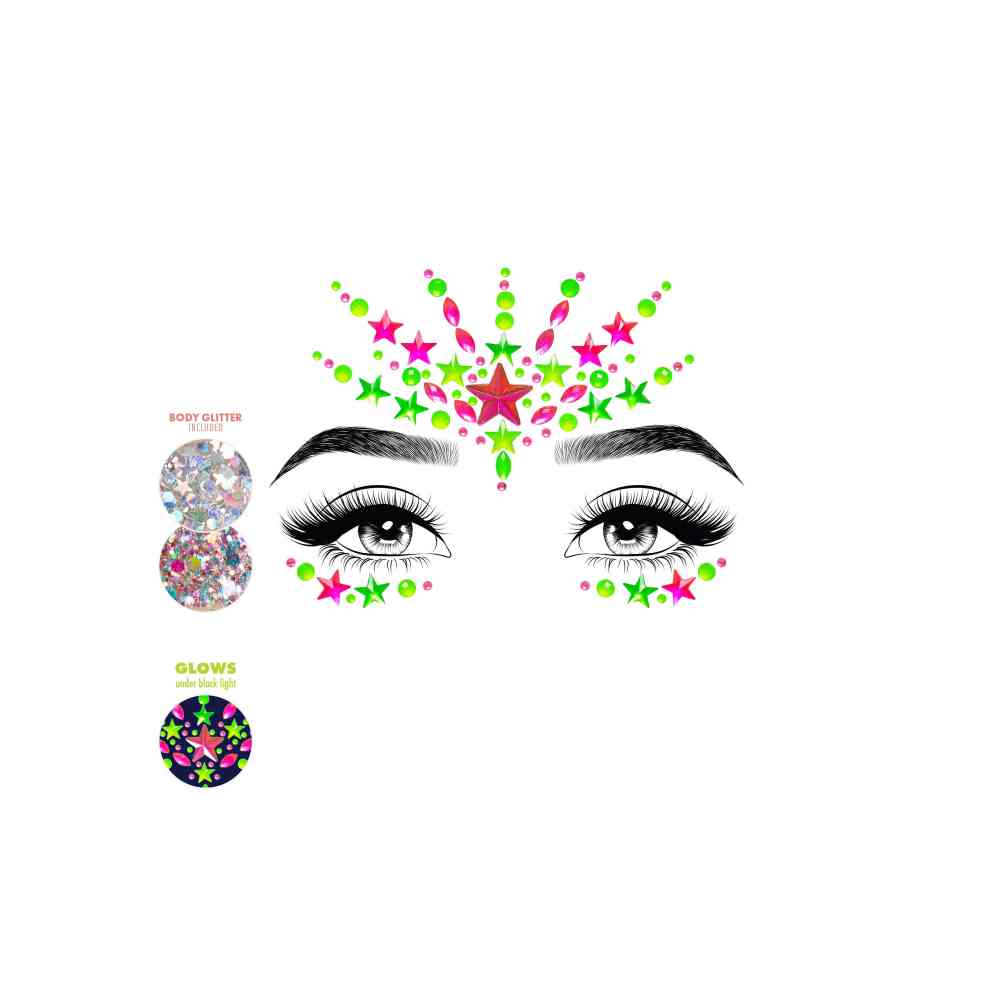Leg Avenue - Vibe Neon Face Jewel Diamond Sticker - Multicolours